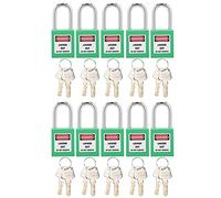 Sturdy Nylon Lockout Tagout Lock 10 Sets | Oxidation Proof Security Padlock for Industrial/Electrical/Machinery | 38mm Lock Beam, Non - Shock Chrome Steel | 20 Keys Included (Green)