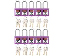 Sturdy Nylon Lockout Tagout Lock 10 Sets | Oxidation Proof Security Padlock for Industrial/Electrical/Machinery | 38mm Lock Beam, Non - Shock Chrome Steel | 20 Keys Included (Purple)