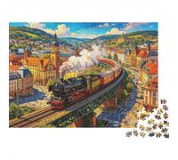 Stuttgart Jigsaw Puzzle 1000 Piece Recyclable Steam Train Jigsaw Puzzles Puzzle Accesorios de Juego Divertido and Desafiante Family Game Excelente Regalo Idea 52x38cm/1000pcs
