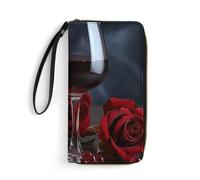 STVNKML Bonita cartera de piel con forma de cola de sirena para mujer, cartera de mano, organizador de tarjetas de viaje, Rosa de vino tinto y vela, 19.7x10.5cm, Moderno