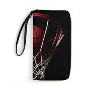STVNKML Cartera de baloncesto para mujer, de piel sintética, con cremallera alrededor, cartera de mano, bolso largo de viaje para mujer, organizador de tarjetas, Baloncesto, 19.7x10.5cm, Moderno