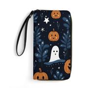 STVNKML Cartera de piel con diseño de gatos para mujer, cartera de mano, organizador de tarjetas, Cabeza de calabaza de dibujos animados, 19.7x10.5cm, Moderno