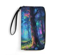 STVNKML Cartera de piel para mujer, diseño de bosque fluorescente, monedero, bolso de mano, organizador de tarjetas de viaje
