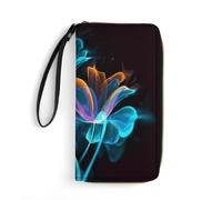 STVNKML Cartera larga de piel sintética con cremallera alrededor de la pulsera para yoga, meditación, para mujer, organizador de tarjetas, flores neón (Neon Flowers), 19.7x10.5cm