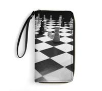 STVNKML Cartera larga de piel sintética con cremallera alrededor de la pulsera para yoga, meditación, para mujer, organizador de tarjetas, Tablero de ajedrez blanco y negro, 19.7x10.5cm