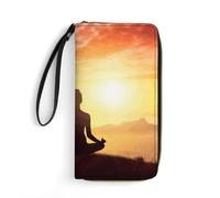 STVNKML Cartera larga de piel sintética con cremallera alrededor de la pulsera para yoga, meditación, para mujer, organizador de tarjetas, Yoga Meditación, 19.7x10.5cm