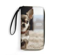 STVNKML Cartera larga de piel sintética con cremallera alrededor de la pulsera para yoga, meditación, para mujer, organizador de tarjetas, Lindo chihuahua., 19.7x10.5cm, Moderno