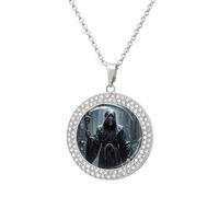 STVNKML Collar de la muerte para mujer, colgante de círculo, collar de joyería con dije de disco de diamante para aniversario, día de San Valentín, regalo de Navidad para mamá y esposa, One size, Zinc