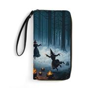 STVNKML Embracing Penguins - Cartera de piel para mujer, cartera de mano, cartera larga para viaje, organizador de tarjetas, La bruja del bosque, 19.7x10.5cm, Moderno