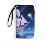 STVNKML Rainforest Parrot - Cartera de piel para mujer, cartera de mano, cartera larga para viaje, organizador de tarjetas, Shell Sailing in Star Ocean, 19.7x10.5cm, Moderno