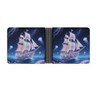 STVNKML Rainforest Parrot - Cartera plegable de piel con 2 bolsillos ocultos, 6 ranuras para tarjetas, billeteras delgadas para dinero en efectivo, tarjetas e identificación, Shell Sailing in Star