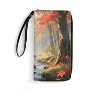 STVNKML Red - Leaf Forest Cr artera de piel para mujer, cartera de mano, cartera larga para viaje, organizador de tarjetas