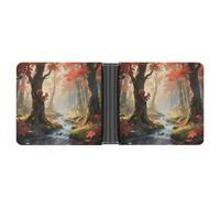 STVNKML Red - Leaf Forest Cr artera plegable de cuero con 2 bolsillos ocultos, 6 ranuras para tarjetas, billeteras delgadas para dinero en efectivo, tarjetas e identificación