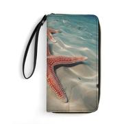 STVNKML Wine Bottle Art - Cartera de piel para mujer, cartera de mano, cartera larga para viaje, organizador de tarjetas, Estrella de mar del océ, 19.7x10.5cm, Moderno