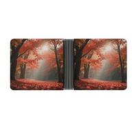 STVNKML Yokai Onsen - Cartera plegable de cuero de baño con 2 bolsillos ocultos, 6 ranuras para tarjetas, billeteras delgadas para dinero en efectivo, tarjetas e identificación, Bosque de arce otoñal