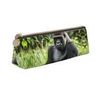 STVYUKL Estuche para lápices de calabaza de Halloween, elegante estuche delgado para bolígrafos con cremallera, bolsa de maquillaje de cuero para el trabajo y la oficina, Gorilla in the Grass, Talla