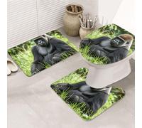 STVYUKL Juego de 3 tapetes de baño antideslizantes lavables con contorno en forma de U, tapete de baño de microfibra absorbente, tapete de baño Gorilla in the Grass para decoración de bañera, ducha