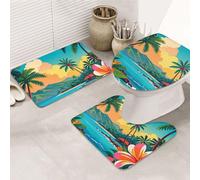 STVYUKL Juego de 3 tapetes de baño antideslizantes lavables con contorno en forma de U, tapetes de baño de microfibra absorbentes, tapetes de baño de Hello Hawaii para decoración de bañera, ducha
