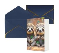 STVYUKL Tarjeta de felicitación con sobres azules, tarjeta con texto en inglés "Thinking of You" con lindos perezosos para cumpleaños, invitación de boda, tarjetas de notas en blanco para todas las
