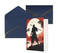 STVYUKL Tarjeta de felicitación con sobres azules, tarjeta con texto en inglés "Thinking of You" Samurai Happy Birthday Invitation Wedding Note Cards en blanco para todas las ocasiones, 4 x 6 pulgadas