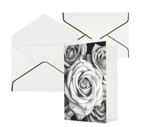 STVYUKL Tarjeta de felicitación con sobres blancos, tarjeta pensando en ti, rosa blanca y negra, invitación de boda, tarjetas de notas en blanco para todas las ocasiones, 4 x 6 pulgadas