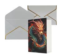 STVYUKL Tarjeta de felicitación con sobres de color gris claro, tarjeta con texto en inglés "Thinking of You", dragón chino, invitación de boda, tarjetas de notas en blanco para todas las ocasiones, 4