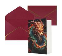 STVYUKL Tarjeta de felicitación con sobres de color rojo oscuro, tarjeta con diseño de dragón chino, invitación de boda, tarjetas de notas en blanco para todas las ocasiones, 4 x 6 pulgadas