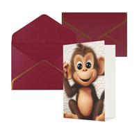 STVYUKL Tarjeta de felicitación con sobres de color rojo oscuro, tarjeta de felicitación con diseño de mono lindo de feliz cumpleaños, invitación de boda, tarjetas de notas en blanco para todas las