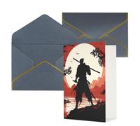 STVYUKL Tarjeta de felicitación con sobres negros, tarjeta con texto en inglés "Thinking of You" Samurai Happy Birthday Invitation Wedding Note Cards en blanco para todas las ocasiones, 4 x 6 pulgadas