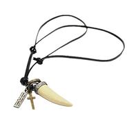 Stxdynjy Collar Colgante de Dientes Y Cruz Collar Cruz Joyería Religiosa Cadena para Suéter Originales con Cuerda de Cuero Larga Ajustable Vintage Adecua, Beige