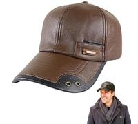 Styeyts 2026 Gorra de protección cálida, piel auténtica para hombre, forro polar, ajustable, gorra de béisbol para caso, invierno y exterior, Color café claro., Talla única