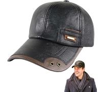 Styeyts 2026 Gorra de protección cálida, piel auténtica para hombre, forro polar, ajustable, gorra de béisbol para caso, invierno y exterior, Negro , Talla única