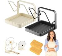 Styeyts Kitchen Pot Lid Storage Rack, Spoon Lid Holder for Countertop, Multifunctional Tool Rack with Drip Tray, 304 Stainless Steel Utensil Stove Organizer with Removable Drip Tray (2Pcs-A)