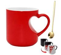 Styeyts Taza mágica de cerámica con forma de corazón que cambia de color, divertida taza de café con mango de corazón, diseño sorprendente cuando se llena con una bebida caliente, regalo para