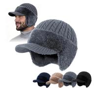 Styeyts Torocky Gorro, Torocky Coldshield Trapper Blocking Knitted Hats, Gorro de punto cálido a prueba de viento con forro polar, gorro de invierno con orejeras, regalo para marido, padre, gris