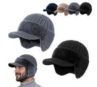 Styeyts Torocky Gorro, Torocky Coldshield Trapper Blocking Knitted Hats, Gorro de punto cálido a prueba de viento con forro polar, gorro de invierno con orejeras, regalo para marido, padre, 2pcs-A