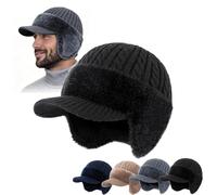 Styeyts Torocky Gorro, Torocky Coldshield Trapper Blocking Knitted Hats, Gorro de punto cálido a prueba de viento con forro polar, gorro de invierno con orejeras, regalo para marido, padre, Negro