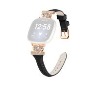 (Style A Fitbit Versa 3, Black) For Fitbit Versa 3/4/Sense/Sense 2 Rose Gold Buckle Watch Strap Crown Rhinestone Band