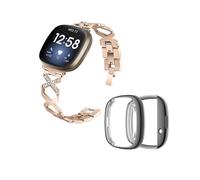 (Style A Fitbit Versa 3, Gold) For Fitbit Versa 3/Sense Watch Band X-shaped Hollow Bracelet Strap with Full Cover Watch Case