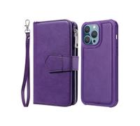 (Style A iPhone 14 Pro Max, Purple) KT Multi-functional Series-4 Stand Wallet Case for iPhone 14 Pro Max,Detachable Zipper Pocket Phone