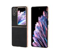 (Style A Oppo Find N2 Flip 5G, Black) For Oppo Find N2 Flip 5G Nano Electroplating Back Cover Genuine Cow Leather+PC Textured Phone Case