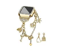 (Style B Apple Watch Series 8 4, Gold) For Apple Watch Series 8/7 45mm Pendant Bracelet Watch Band Strap with Hard PC Hollow-out Watch Case
