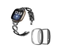 (Style B Fitbit Versa 3, Black) For Fitbit Versa 3/Sense Watch Band X-shaped Hollow Bracelet Strap with Full Cover Watch Case