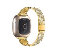 (Style B Fitbit Versa 4, Gold) For Fitbit Versa 4/Sense 2 Watch Strap Rhinestone Decor Replacement Steel Wrist Band Gold