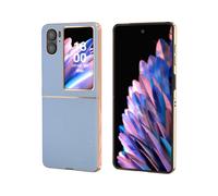 (Style B Oppo Find N2 Flip 5G, Blue) For Oppo Find N2 Flip 5G Nano Electroplating Back Cover Genuine Cow Leather+PC Textured Phone Case