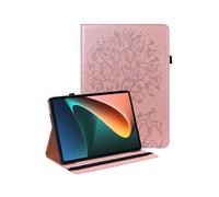 (Style B Xiaomi Pad 5, Pink gold) Imprinted Tree Deer Pattern Stand Tablet Cover Shell with Card Slots for Xiaomi Pad 5/Pad 5 Pro