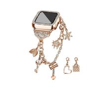 (Style C Apple Watch Series 8 4, Pink gold) For Apple Watch Series 8/7 45mm Pendant Bracelet Watch Band Strap with Hard PC Hollow-out Watch Case