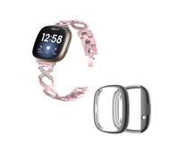 (Style C Fitbit Versa 3, Multicolor) For Fitbit Versa 3/Sense Watch Band X-shaped Hollow Bracelet Strap with Full Cover Watch Case