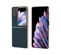 (Style C Oppo Find N2 Flip 5G, Dark green) For Oppo Find N2 Flip 5G Nano Electroplating Back Cover Genuine Cow Leather+PC Textured Phone Case