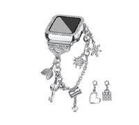 (Style D Apple Watch Series 8 4, Silver) For Apple Watch Series 8/7 45mm Pendant Bracelet Watch Band Strap with Hard PC Hollow-out Watch Case